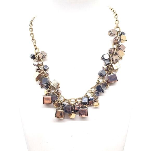 Vintage MCM Necklace Mixed Metal Square Bead Dangle Mod Brutalist Geometric - Picture 9 of 9